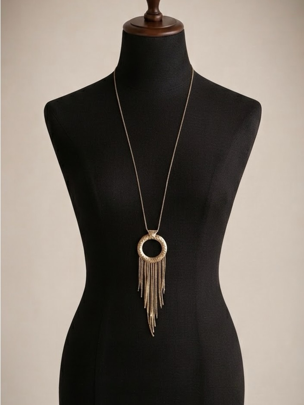 COLORI Gold Hammered Circle Tassel Statement Necklace